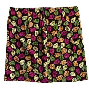 Fall Leaves Corduroy Mini Skirt Handmade Brown & Multicolor Women’s L 14